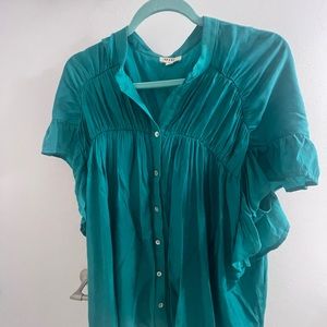 Ruched Teal Blouse S